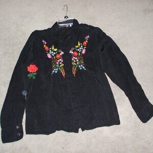 Johnny Was Black Embroidered Shirt - Size M-L